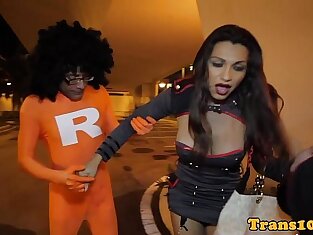 Glamcore tranny thanks superhero with her ass